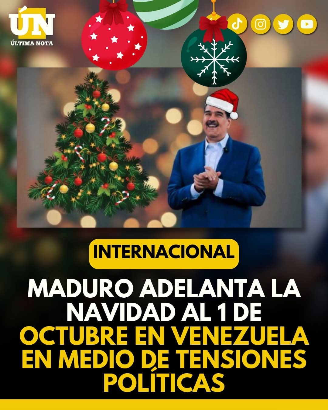 Maduro adelanta la Navidad al 1 de octubre en Venezuela en medio de tensiones políticas.