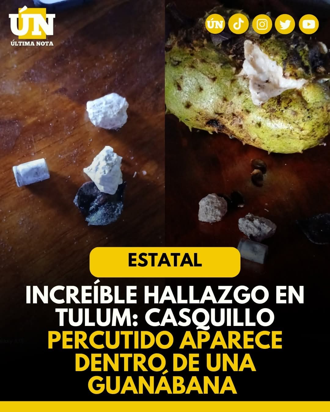 Increíble hallazgo en Tulum: casquillo percutido aparece dentro de una guanábana.