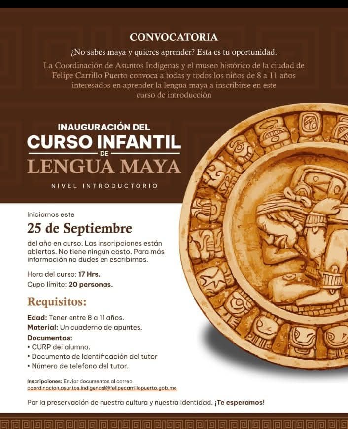 Arranca curso de maya infantil en museo histórico de Felipe Carrillo Puerto.