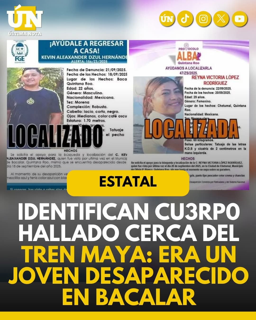 Identifican cu3rp0 hallado cerca del Tren Maya: era un joven desaparecido en Bacalar.