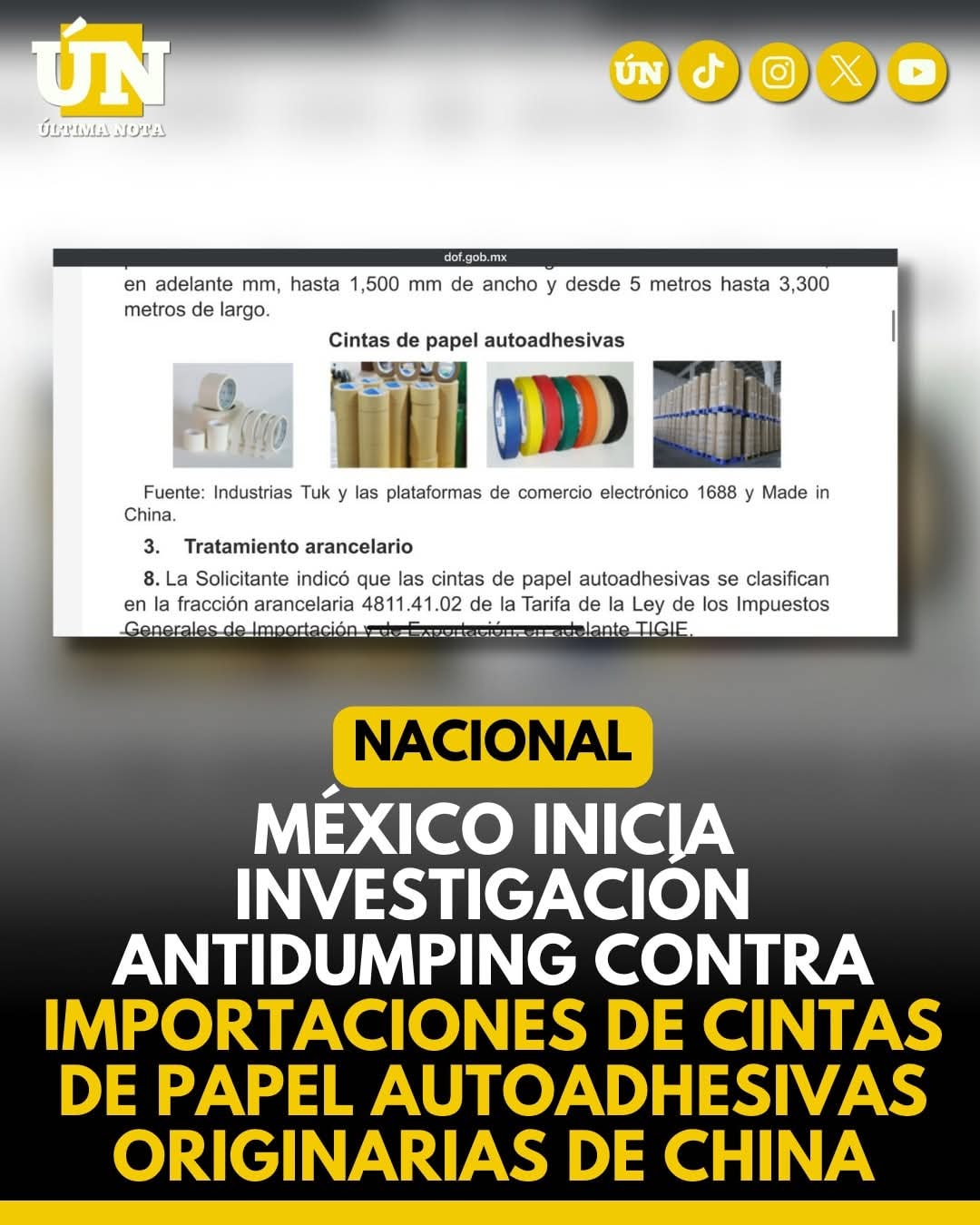 México inicia investigación antidumping contra importaciones de cintas de papel autoadhesivas originarias de China.