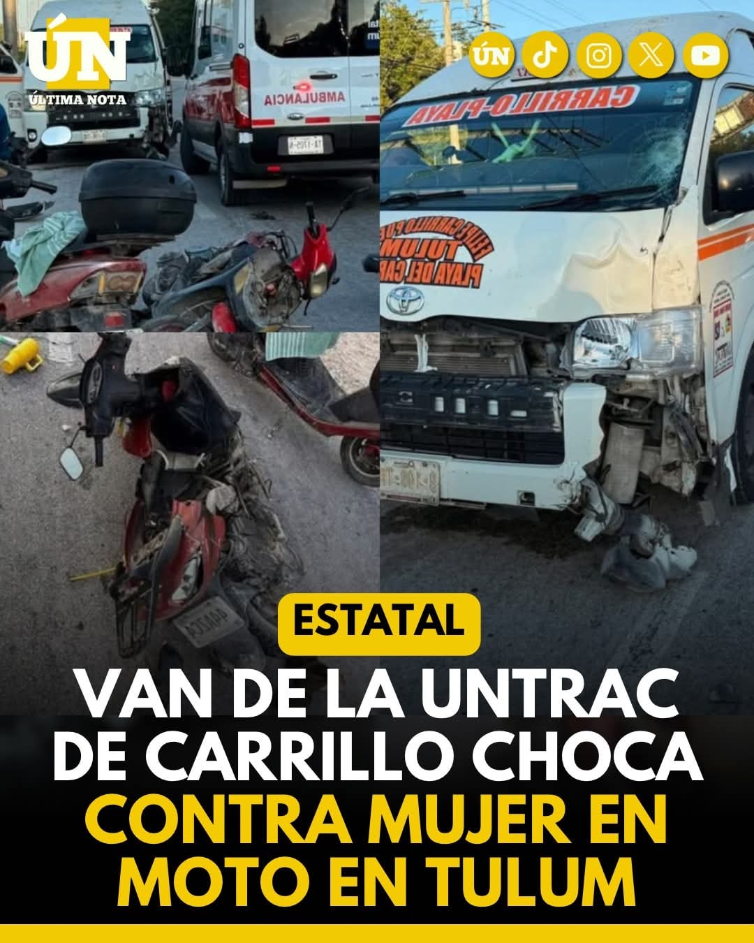 Van de Felipe Carrillo Puerto impacta a motociclista en la entrada de Tulum.