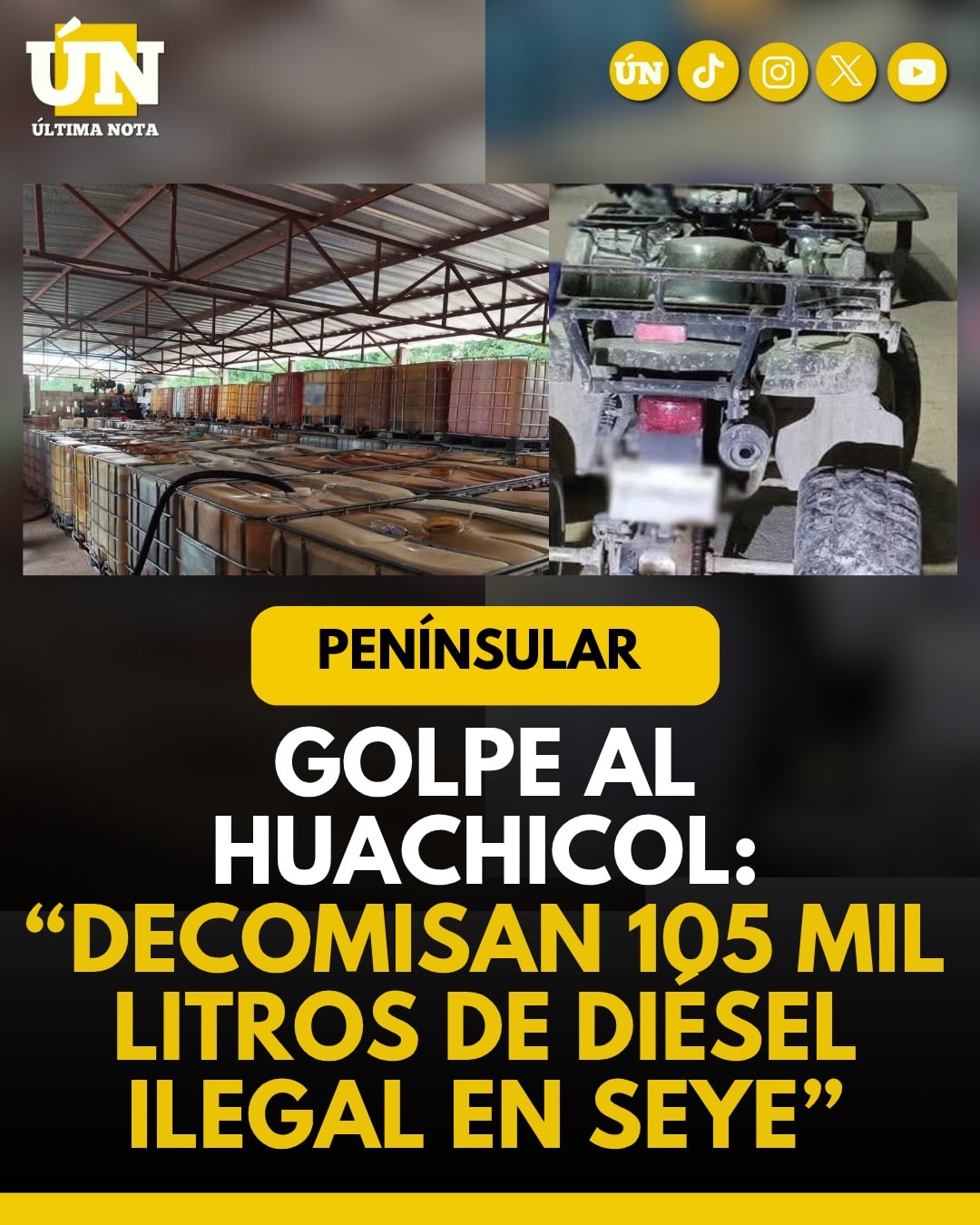 Golpe al huachicol: decomisan 105 mil litros de diésel ilegal en Seye.