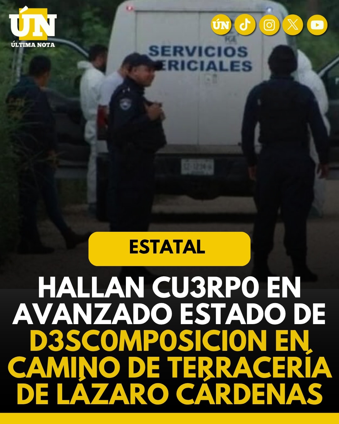 Hallan cuerpo en avanzado estado de descomposición en camino de terracería de Lázaro Cárdenas.