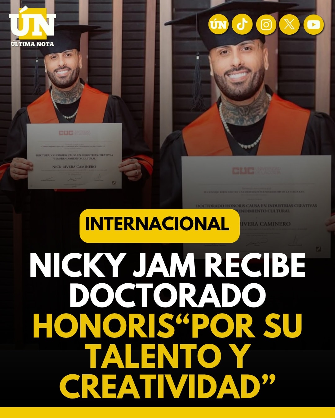 Nicky Jam recibe doctorado honoris causa “por su talento y creatividad”..