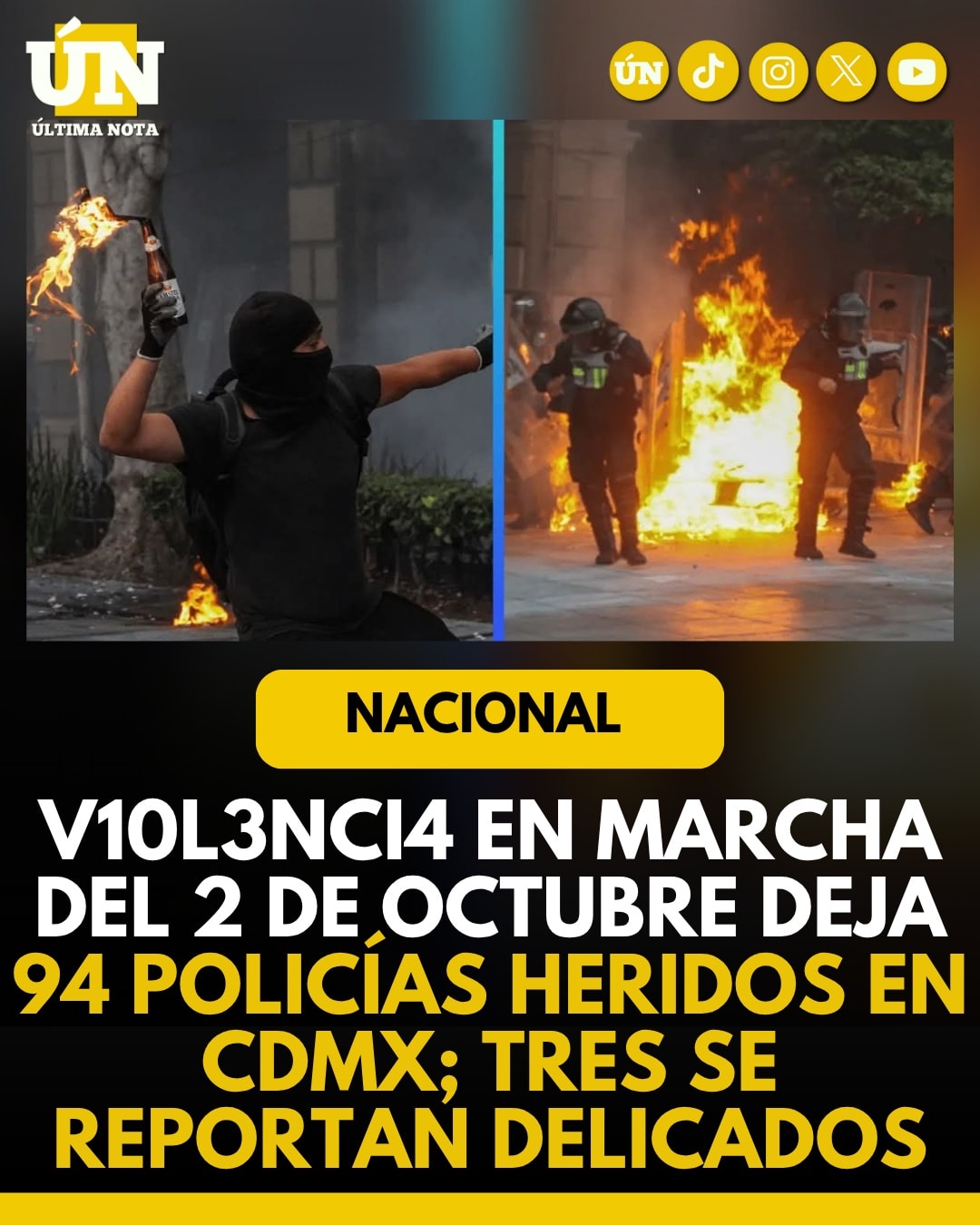 Vi0l3nci4 en marcha del 2 de octubre deja 94 policías h3r1d0s en CDMX; tres se reportan delicados.