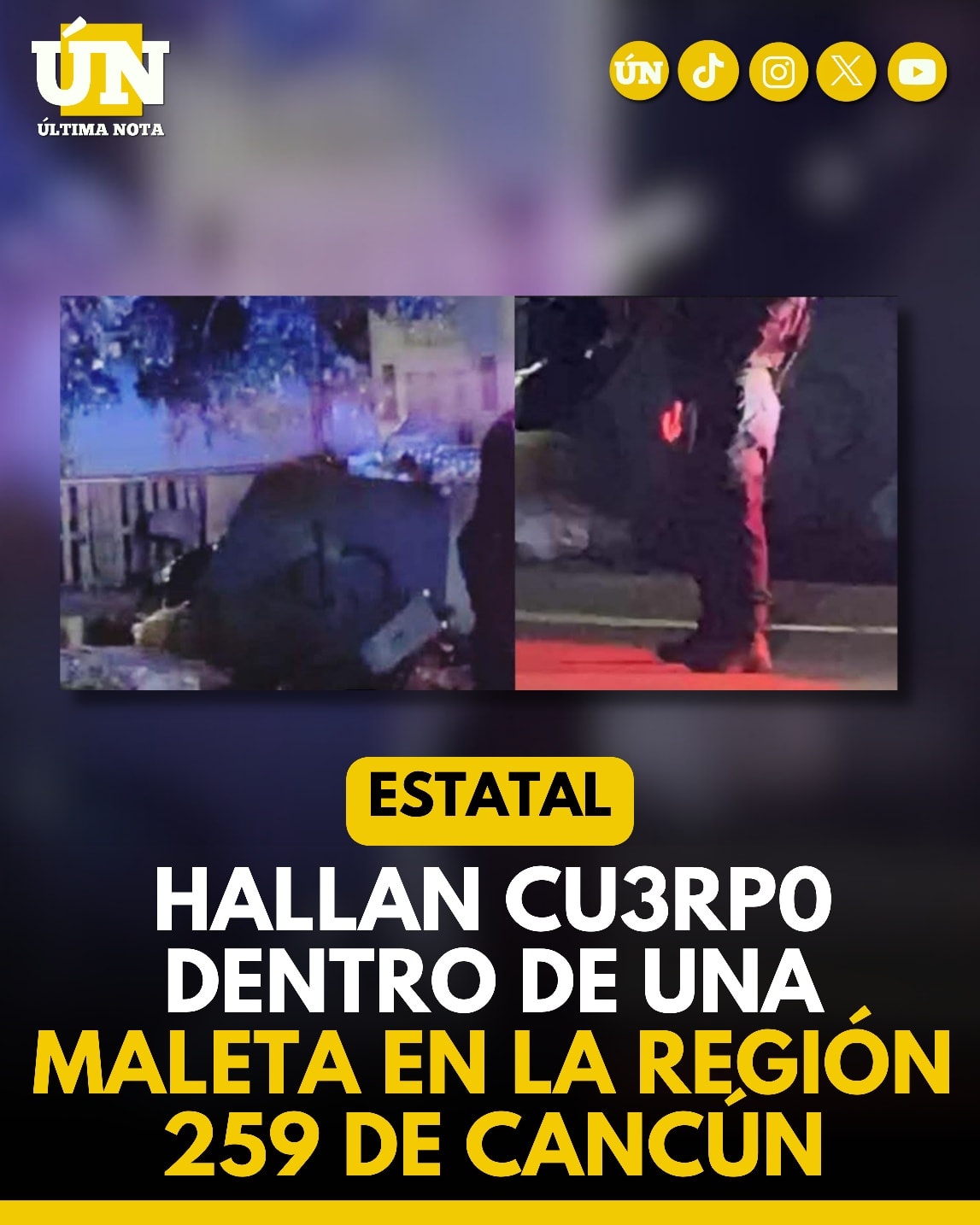 Hallan cu3rp0 dentro de una maleta en la Región 259 de Cancún