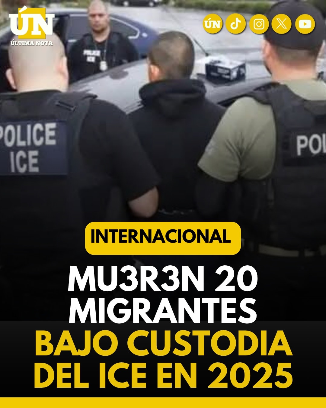 Mu3r3n 20 migrantes bajo custodia del ICE en 2025, la cifra más alta desde la pandemia.