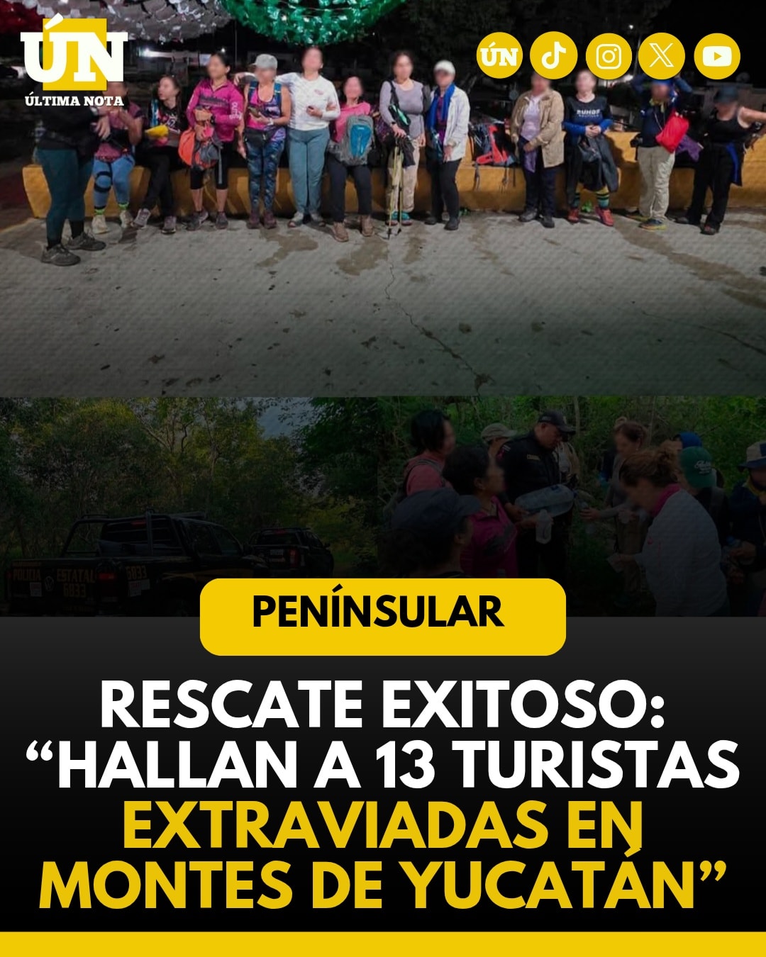 Rescate exitoso: hallan a 13 turistas extraviadas en montes de Yucatán.