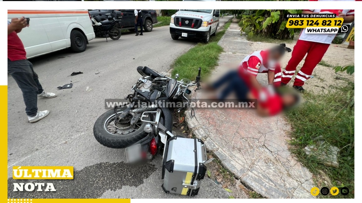 Motociclista resulta lesionado tras choque con van del sindicato Untrac en Carrillo Puerto.