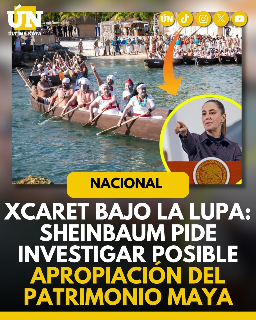 Sheinbaum pide revisar a Xcaret por posible uso indebido del patrimonio cultural maya.