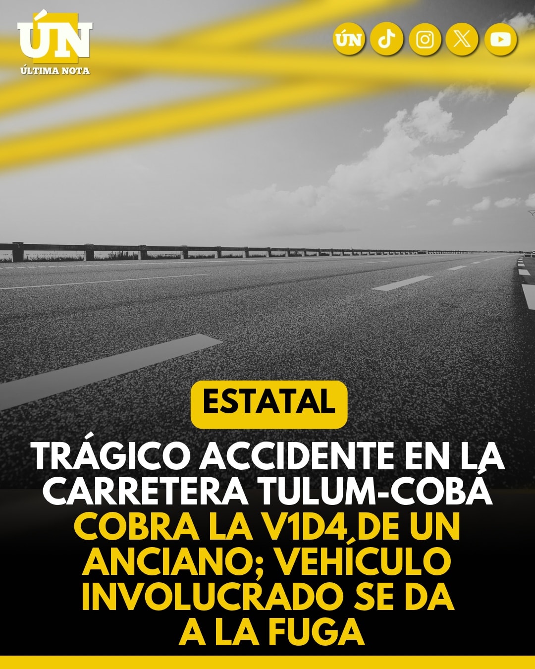 Trágico accidente en la carretera Tulum-Cobá cobra la vid4 de un anciano; vehículo involucrado se da a la fuga.