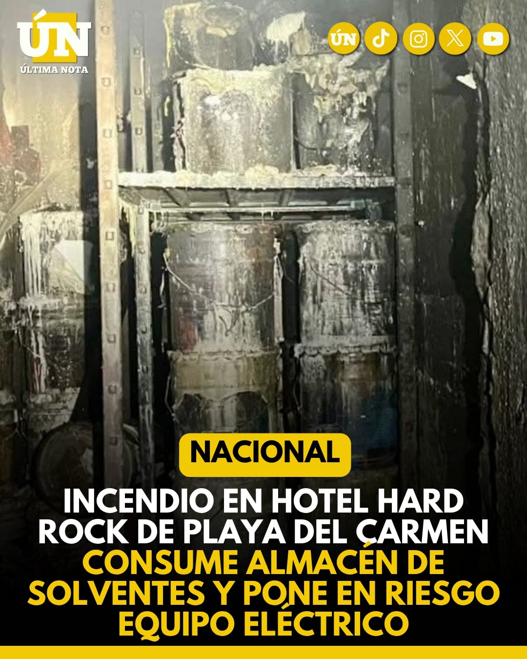 Incendio en hotel Hard Rock de Playa del Carmen consume almacén de solventes y pone en riesgo equipo eléctrico.