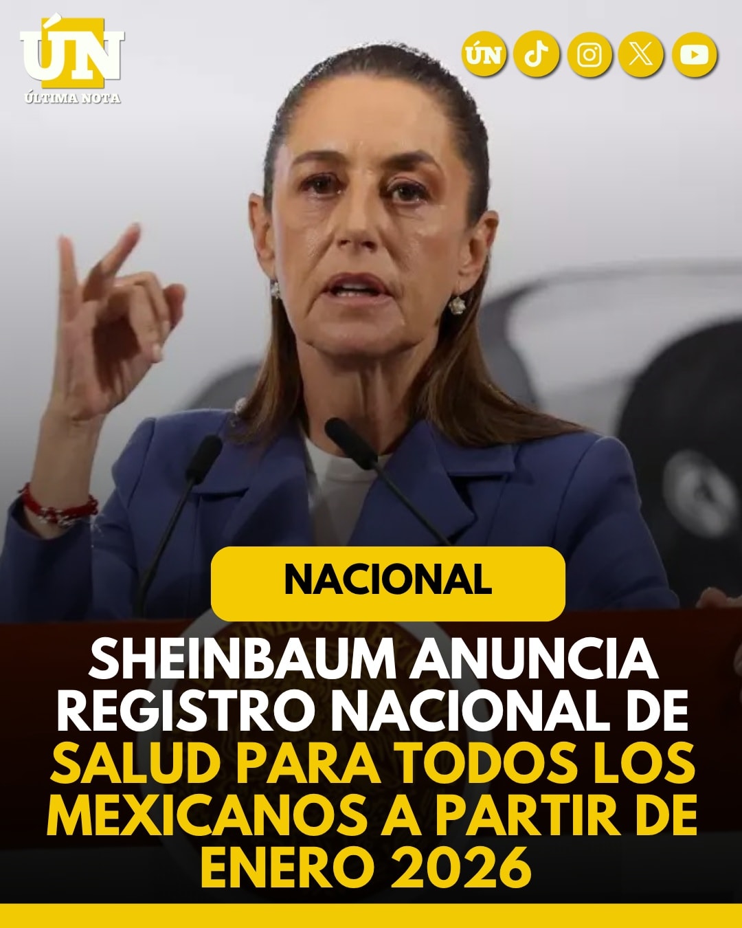 Sheinbaum anuncia registro nacional de salud para todos los mexicanos a partir de enero 2026.