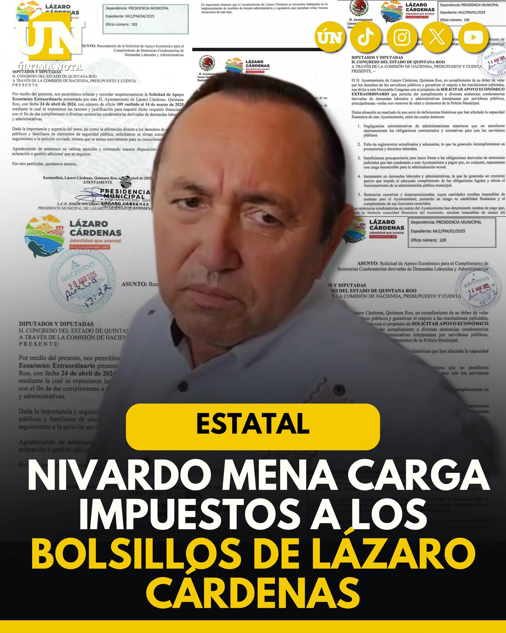 Nivardo Mena carga impuestos a los bolsillos de Lázaro Cárdenas.