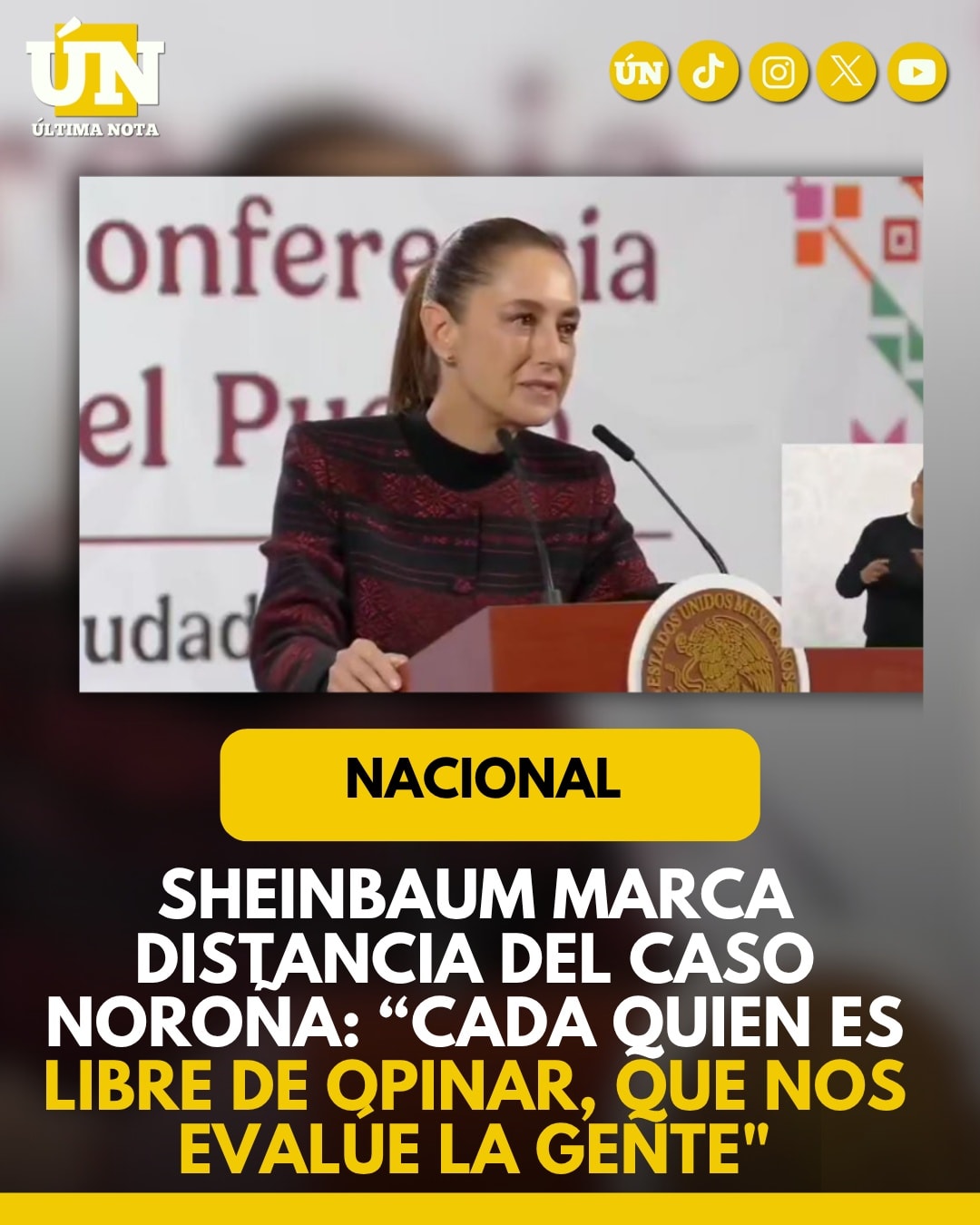 Sheinbaum marca distancia del caso Noroña: “Cada quien es libre de opinar, que nos evalúe la gente”.