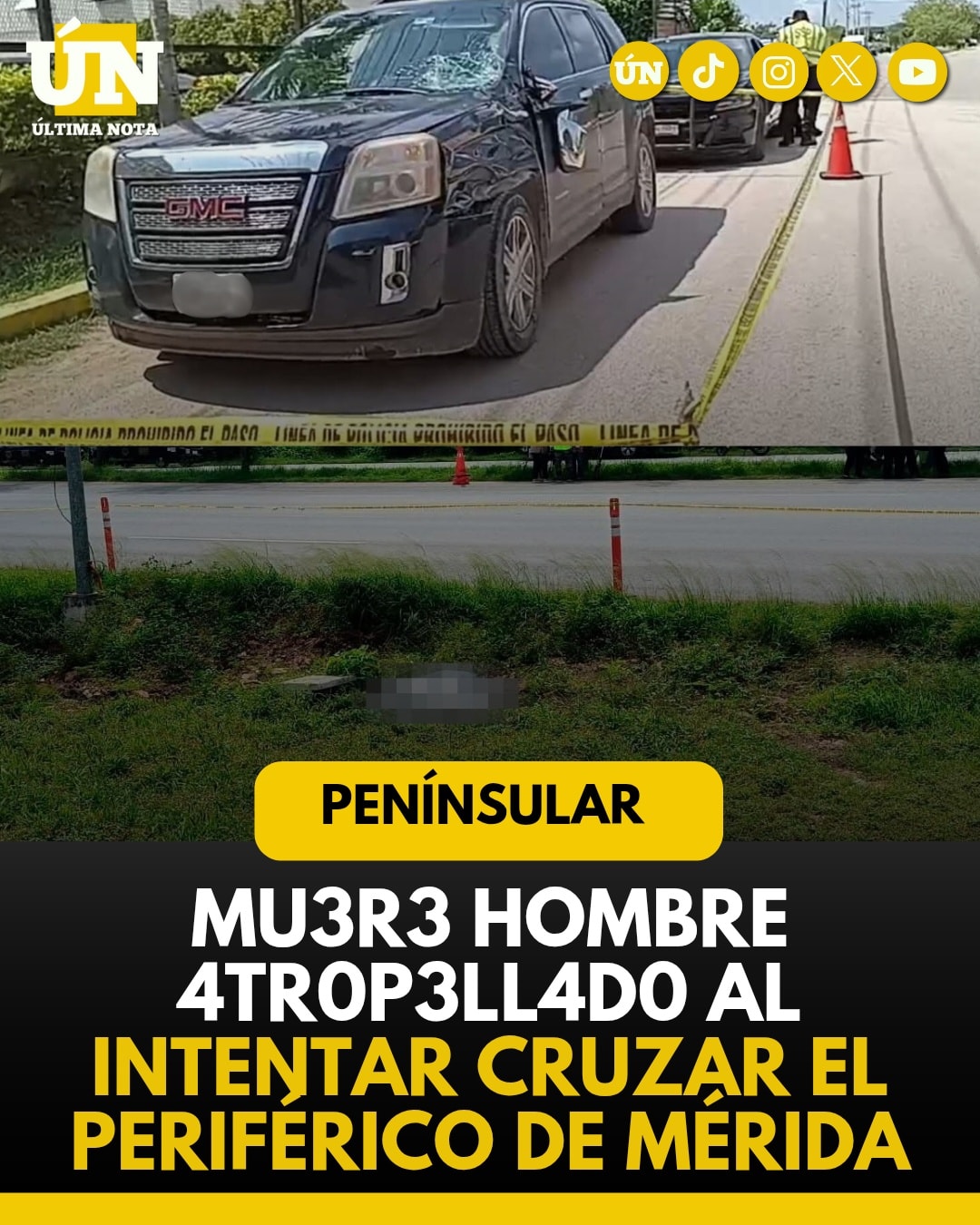 Mu3r3 hombre 4tr0p3ll4d0 al intentar cruzar el Periférico de Mérida.