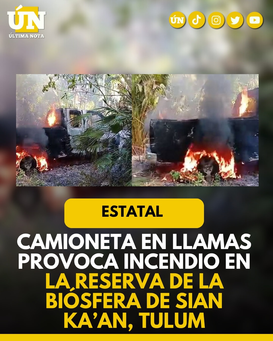 Camioneta en llamas provoca incendio en la Reserva de la Biósfera de Sian Ka’an, Tulum.