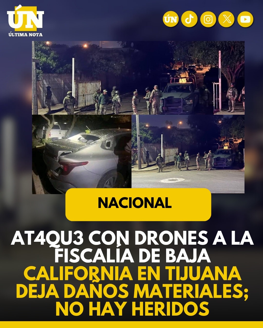 At4que con drones a la Fiscalía de Baja California en Tijuana deja daños materiales; no hay heridos.