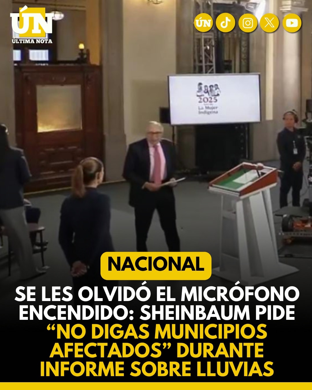 Se les olvidó el micrófono encendido: Sheinbaum pide “no digas municipios afectados” durante informe sobre lluvias.