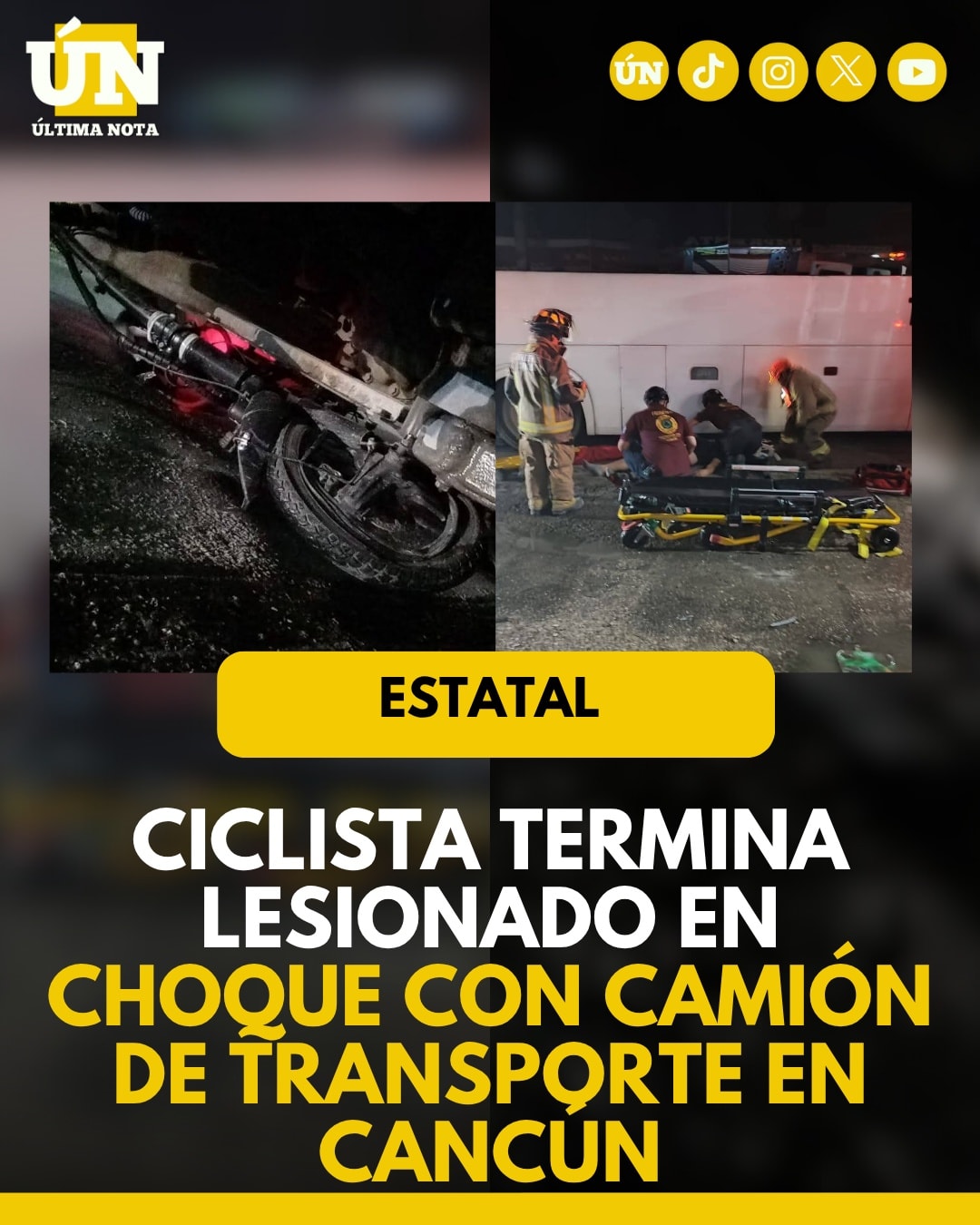 Ciclista resulta herido tras accidente con autobús en la SM 230 de Cancún.