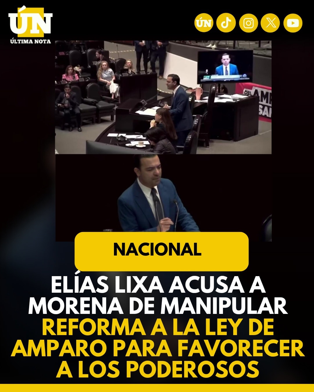 Elías Lixa acusa a Morena de manipular reforma a la Ley de Amparo para favorecer a los poderosos.