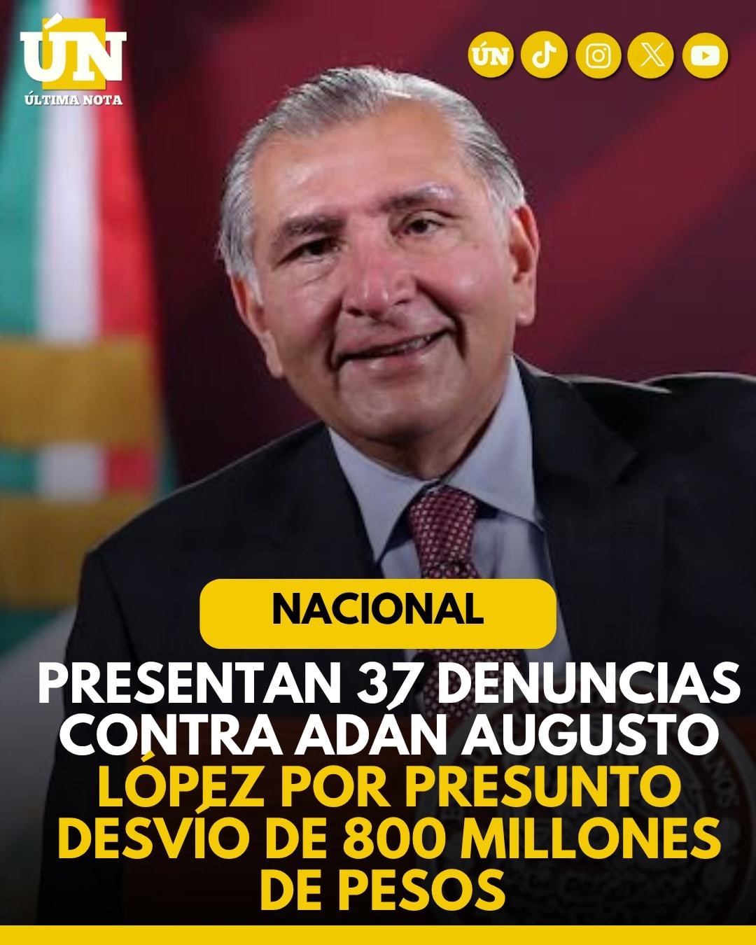 Presentan 37 denuncias contra Adán Augusto López por presunto desvío de 800 millones de pesos.
