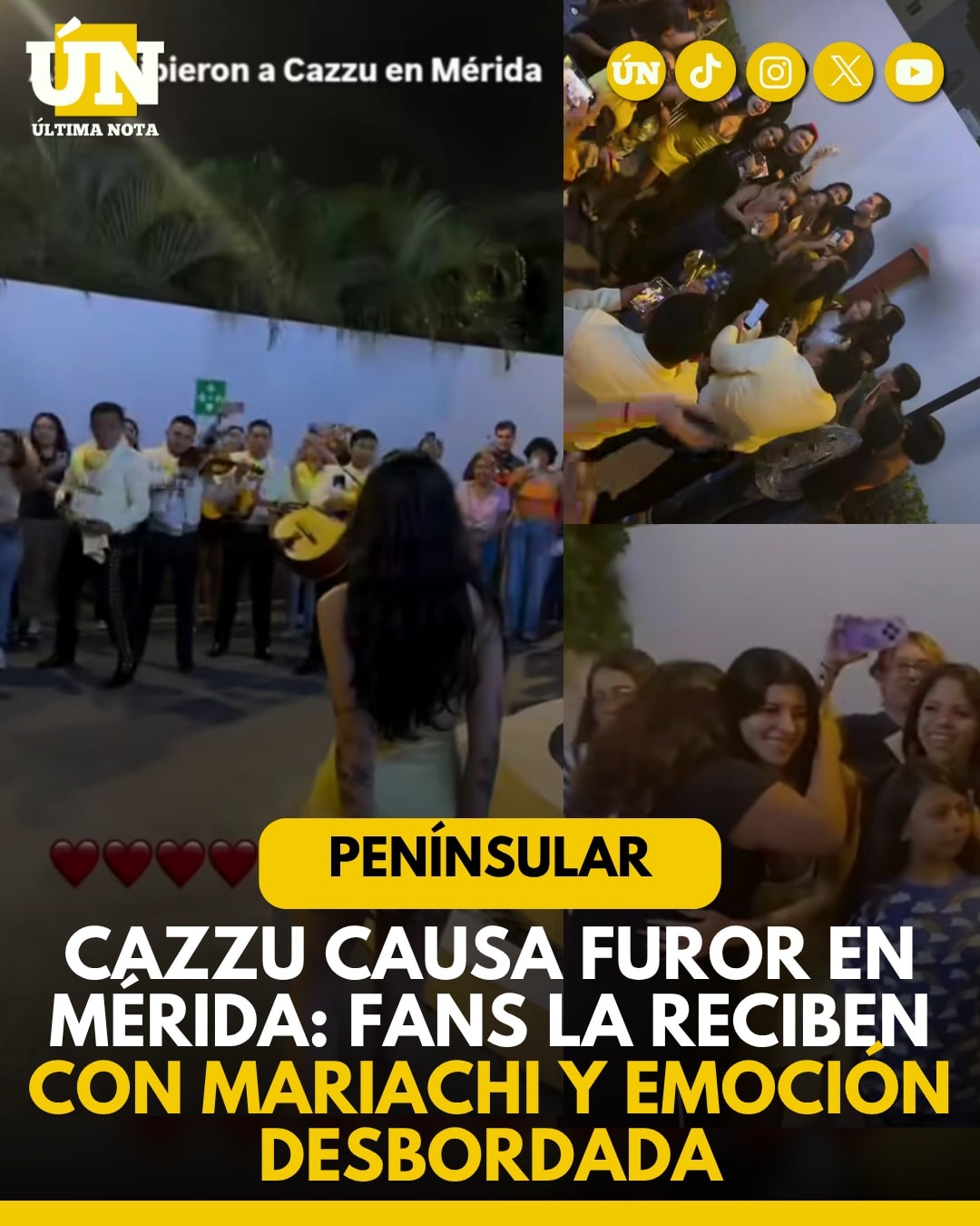 Cazzu causa furor en Mérida: fans la reciben con mariachi y emoción desbordada.