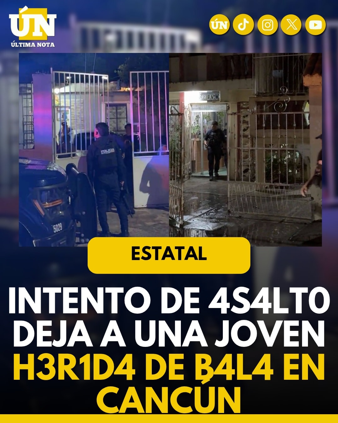 Intento de 4s4lt0 deja a una joven h3rid4 de b4l4 en Cancún.