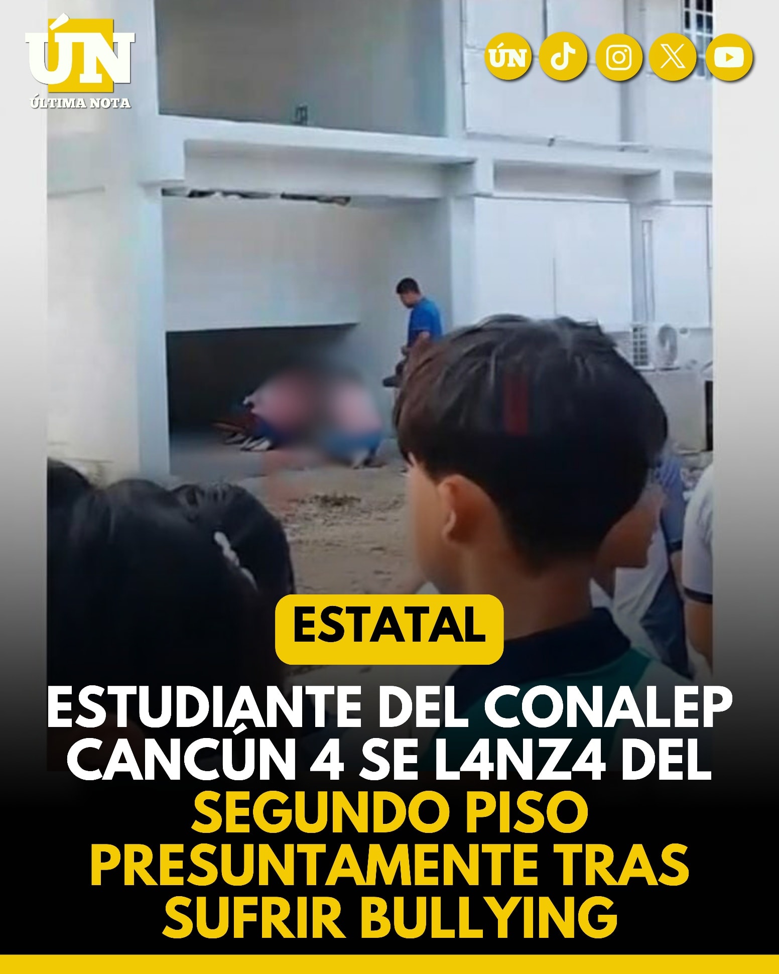 Estudiante del CONALEP Cancún 4 se l4nz4 del segundo piso presuntamente tras sufrir bully1ng.