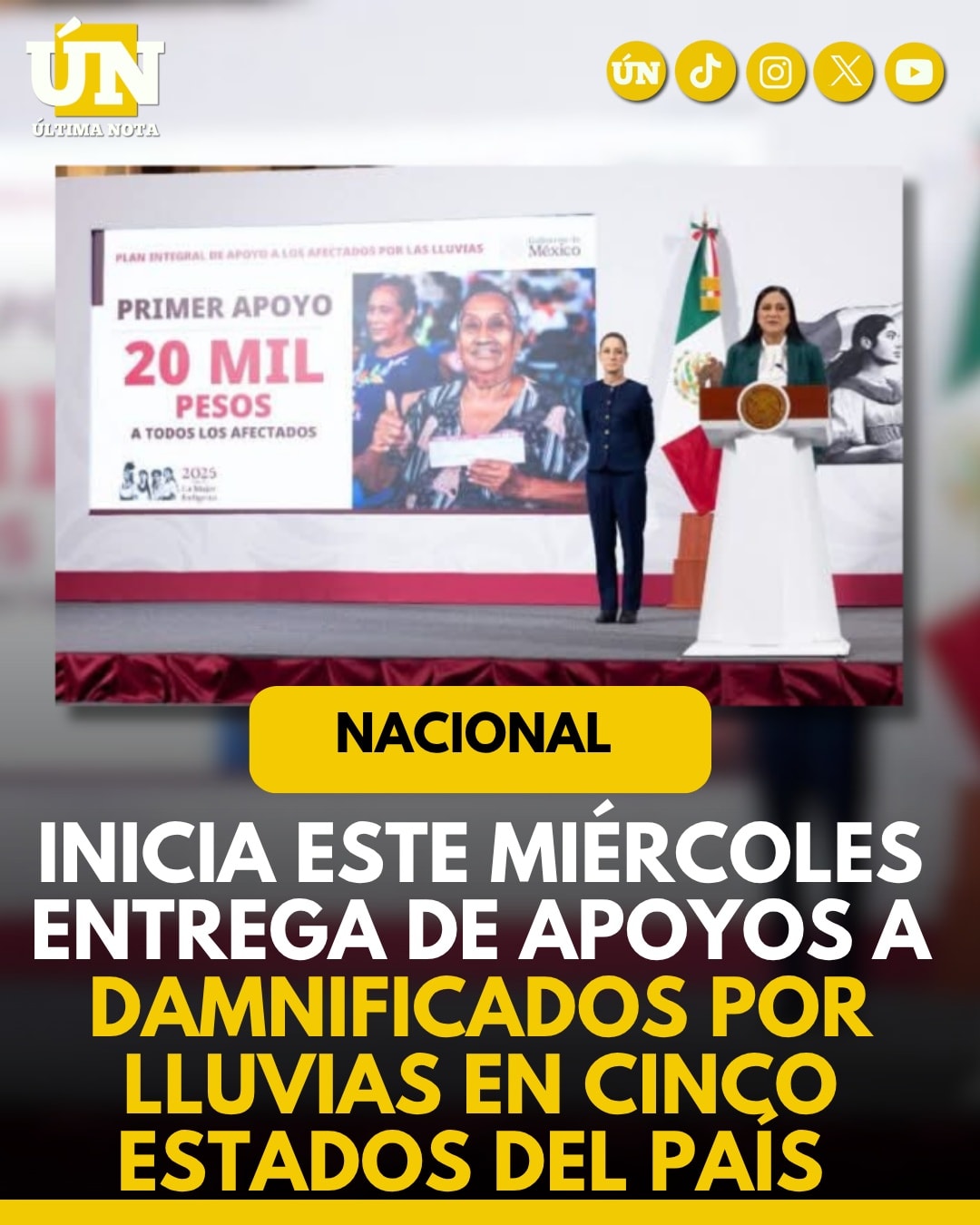 Inicia este miércoles entrega de apoyos a damnificados por lluvias en cinco estados del país.