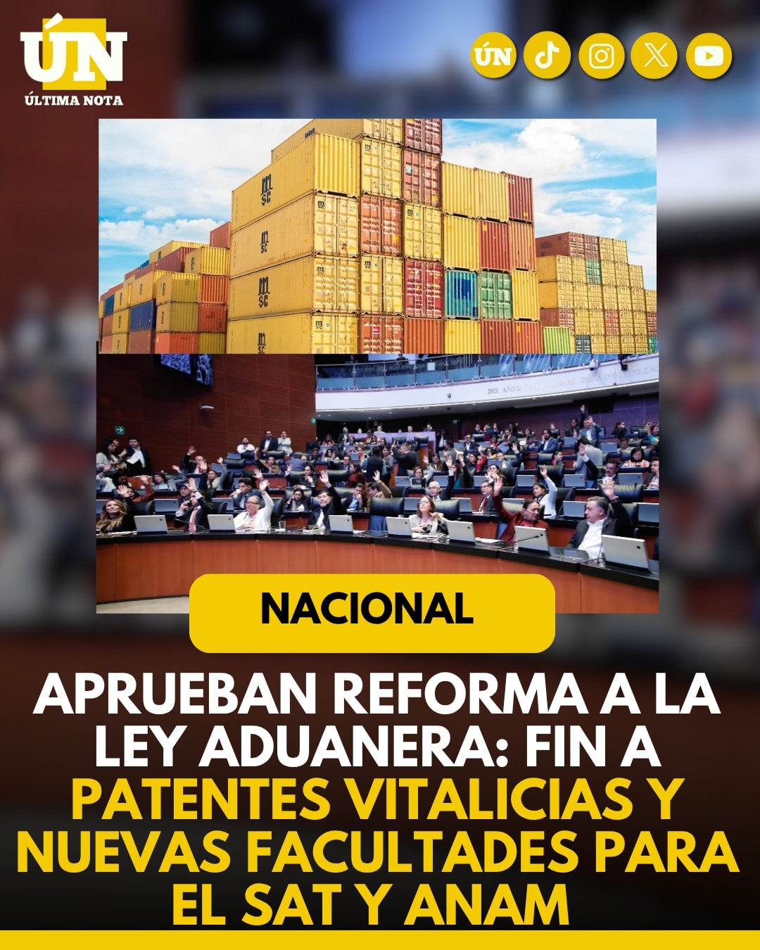 Aprueban reforma a la Ley Aduanera: fin a patentes vitalicias y nuevas facultades para el SAT y ANAM.
