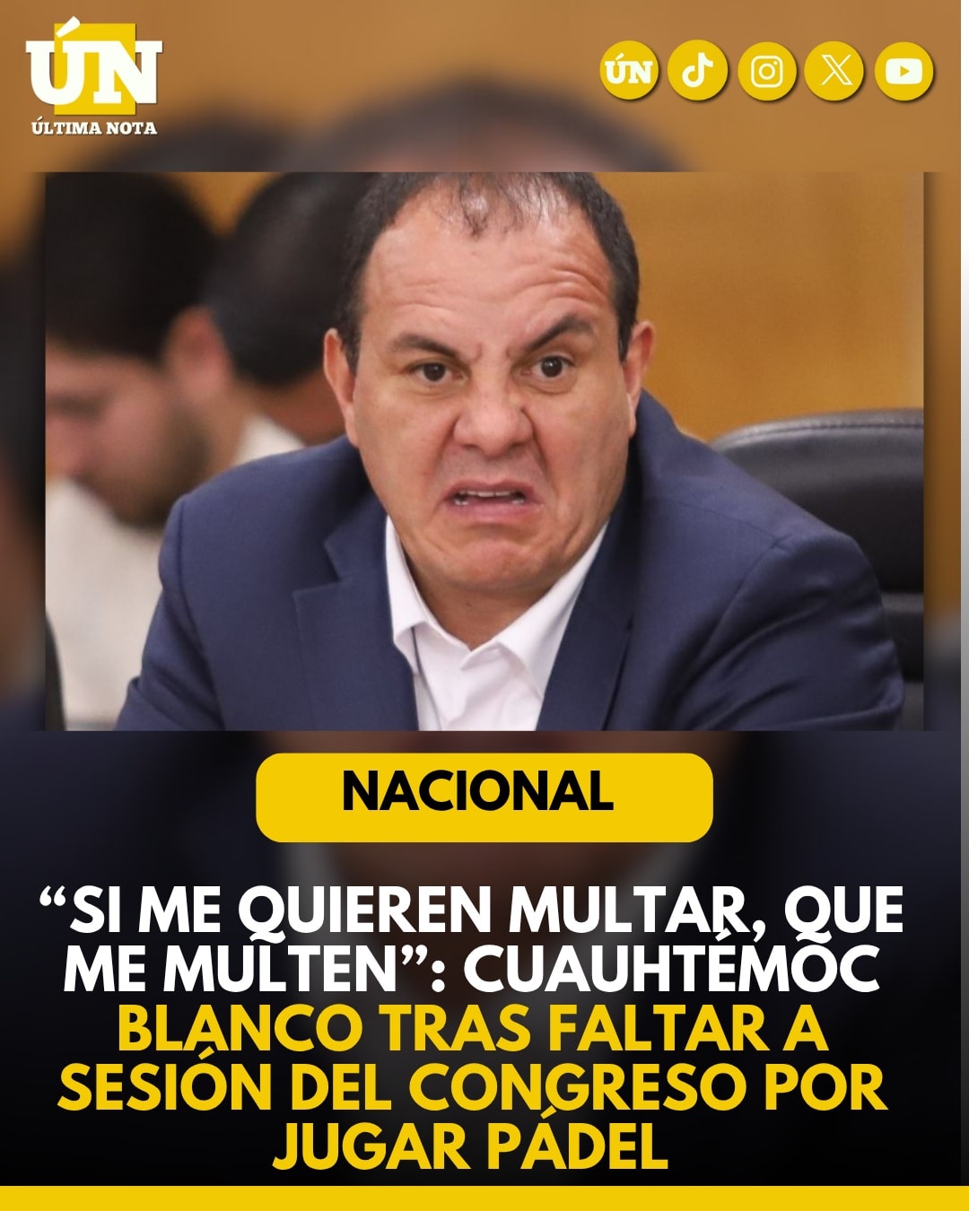 Cuauhtémoc Blanco desata polémica: falta a sesión del Congreso por jugar pádel y dice que “si me quieren multar, que me multen”.