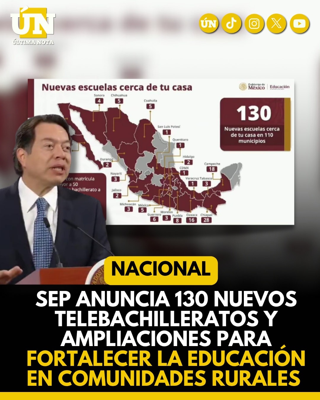 SEP anuncia 130 nuevos telebachilleratos y ampliaciones para fortalecer la educación en comunidades rurales.