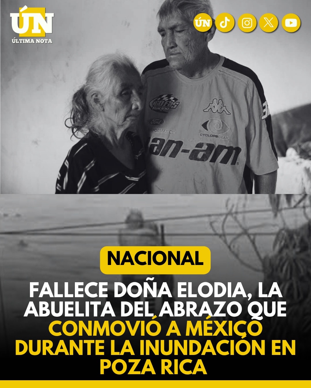 Fallece doña Elodia, la abuelita del abrazo que conmovió a México durante la inundación en Poza Rica.