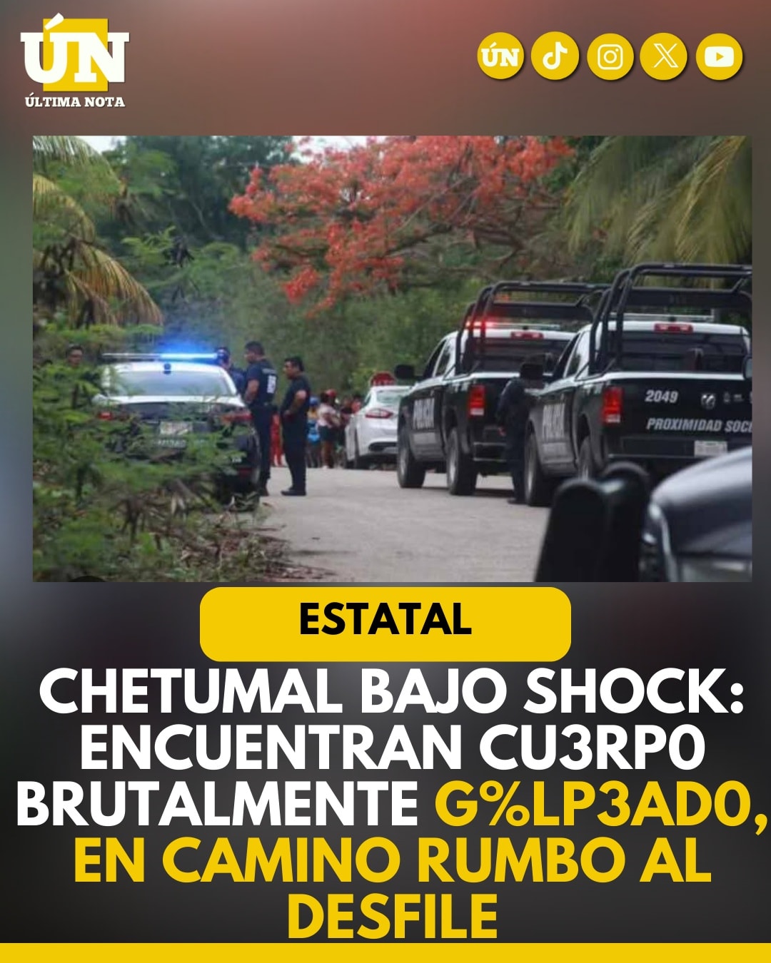 Chetumal bajo shock: encuentran cuerpo brut4lm3nte g0lp3ad0, en camino rumbo al desfile.