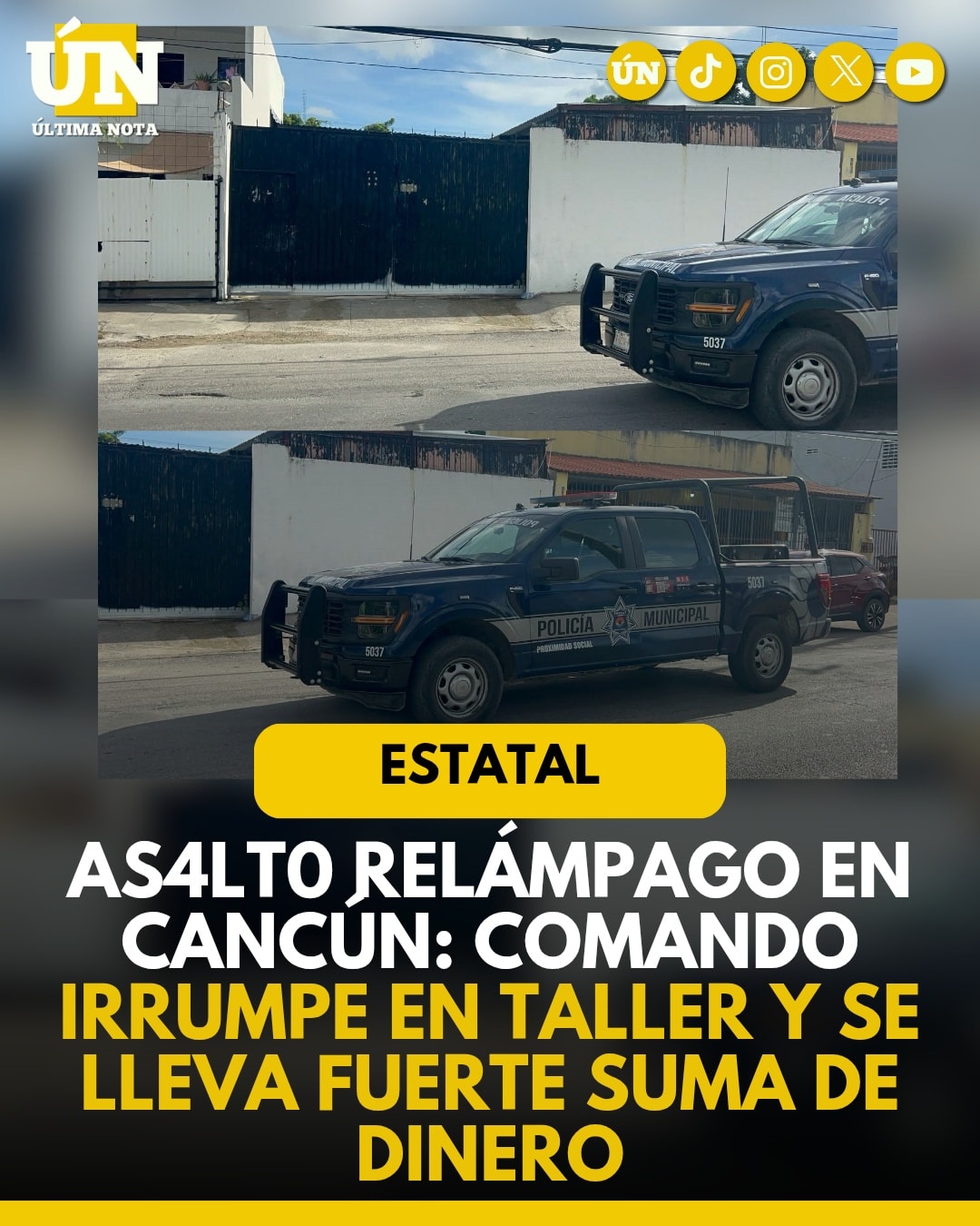 Golpe millonario en Cancún: comando 4rm4do 4s4lta hojalatería y huye con más de 250 mil pesos.