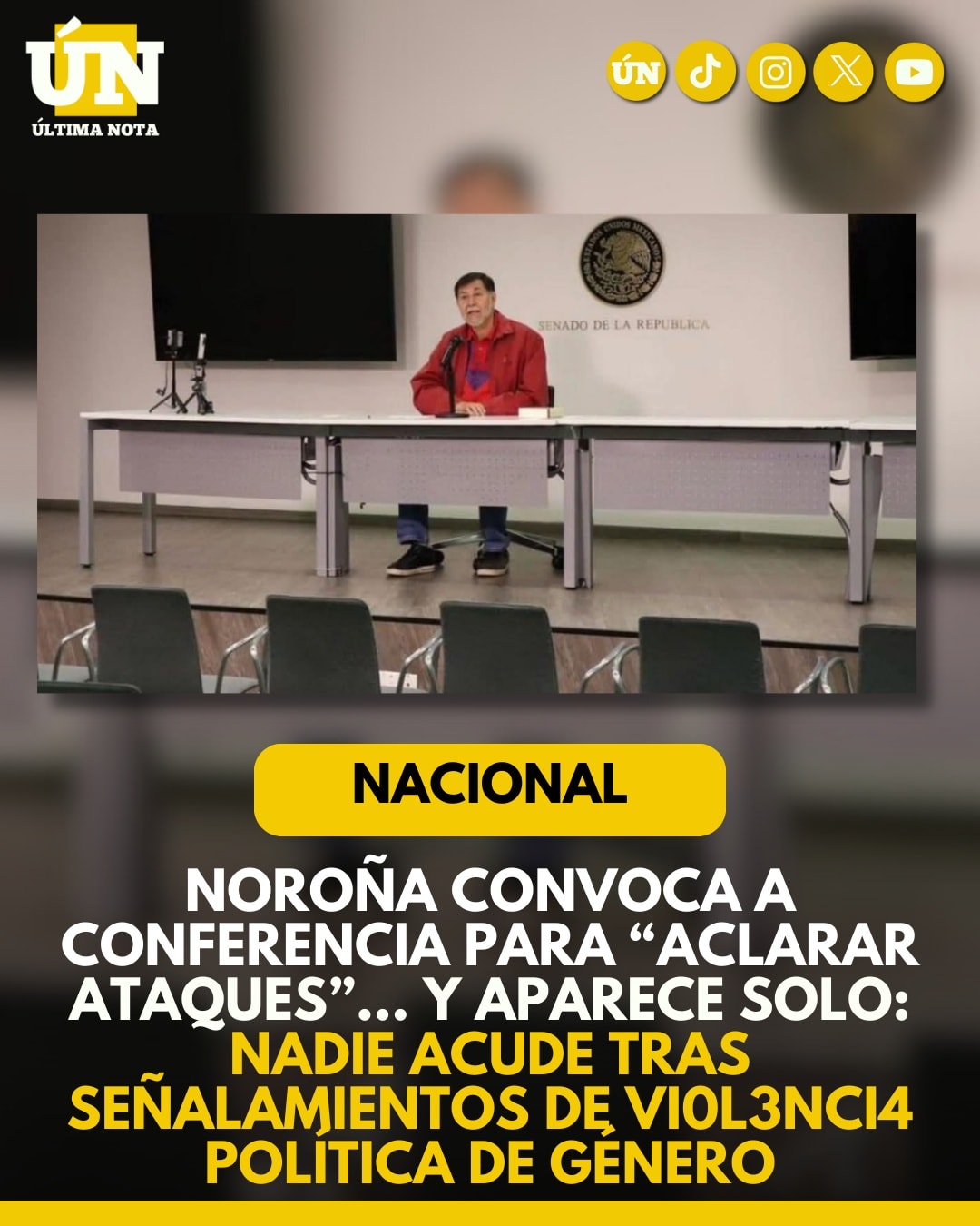 Noroña convoca a conferencia para “aclarar at4qu3s”… y aparece solo: nadie acude tras señalamientos de vi0l3nci4 política de género.