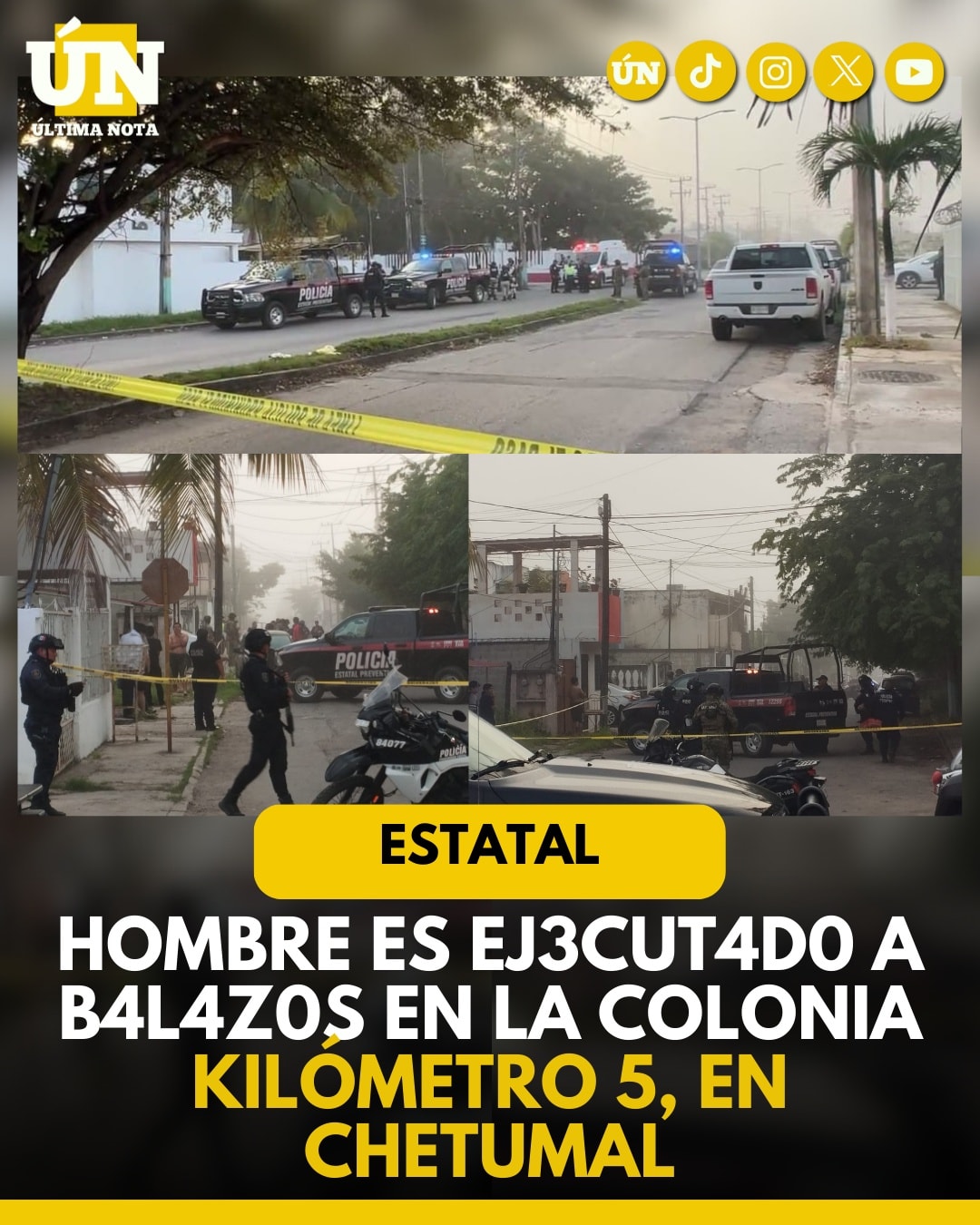 Hombre es ej3cut4d0 a b4l4z0s en la colonia Kilómetro 5, en Chetumal.