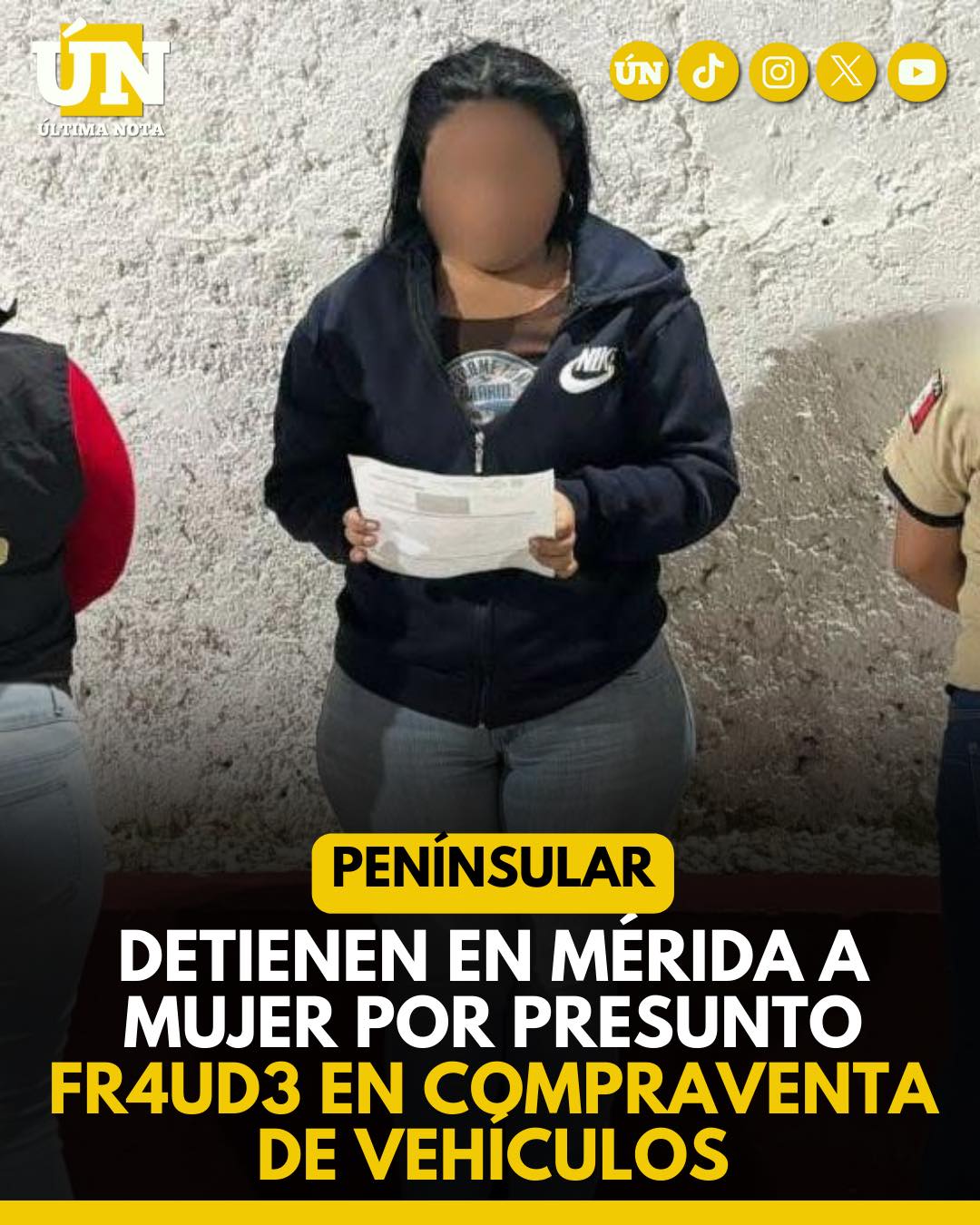 Detienen en Mérida a mujer por presunto Fr4ud3 en compraventa de vehículos.