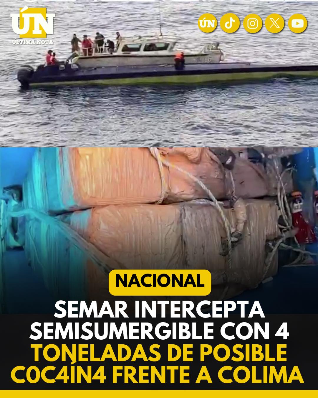 Semar intercepta semisumergible con 4 toneladas de posible c0c4ín4 frente a Colima