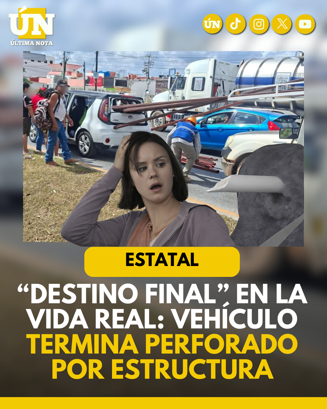 Como sacado de una escena de “Destino Final”, material de construcción atraviesa un vehículo en Cancún