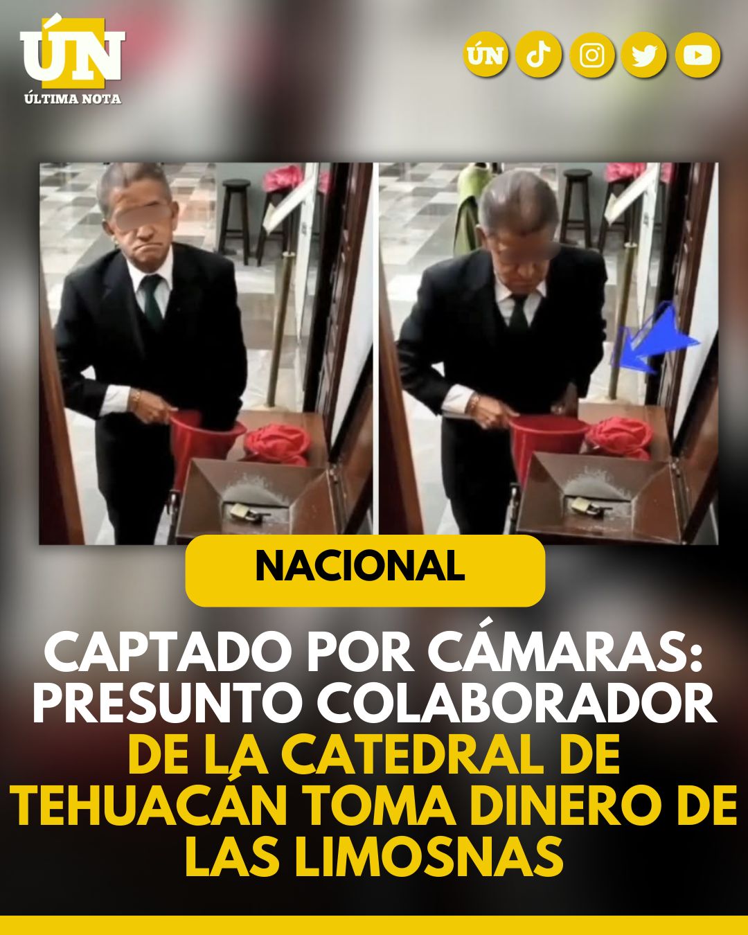 Indignación en Tehuacán: captan a colaborador de la Catedral presuntamente tomando dinero de las limosnas.