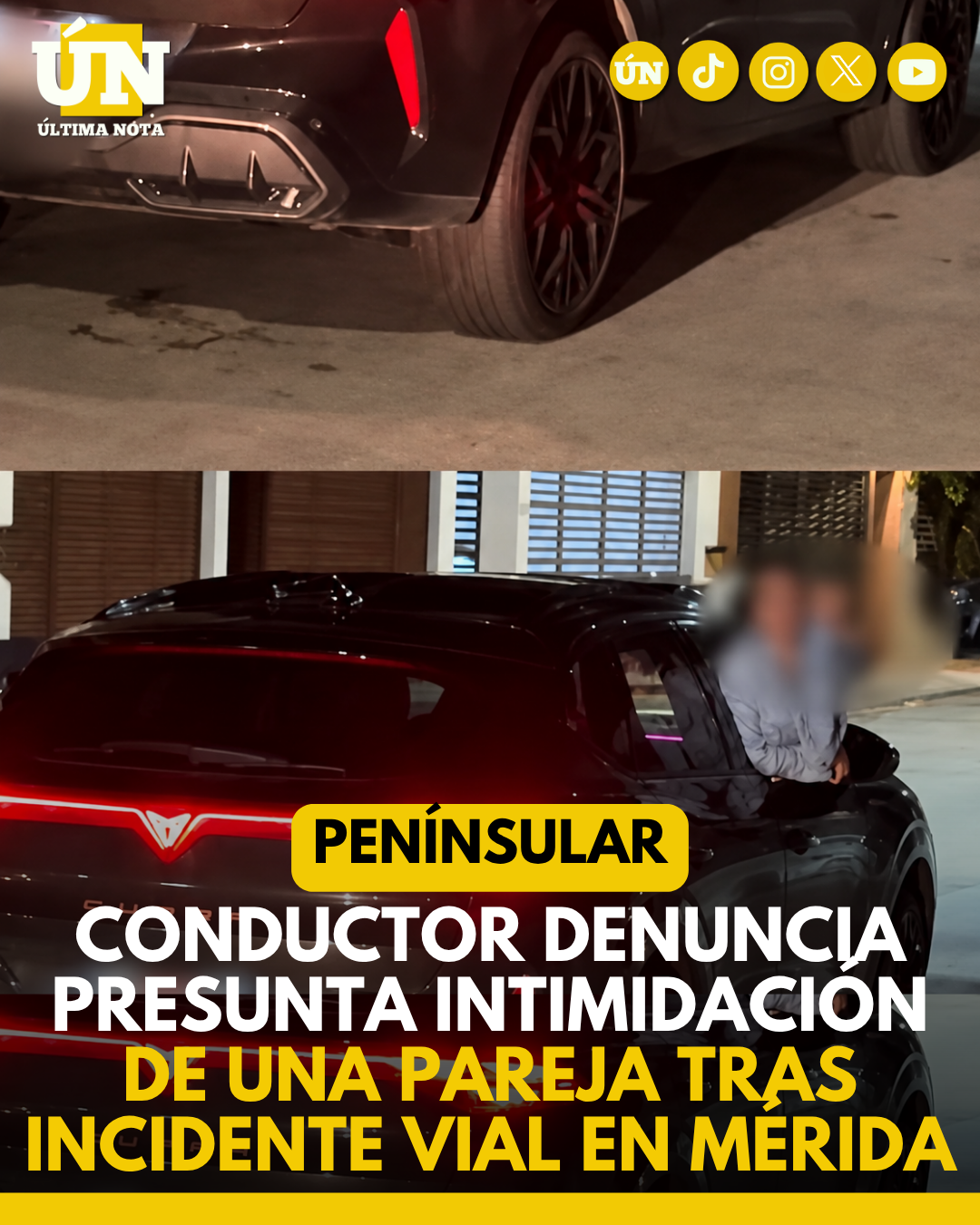 Conductor denuncia presunta intimidación de una pareja tras incidente vial en Mérida